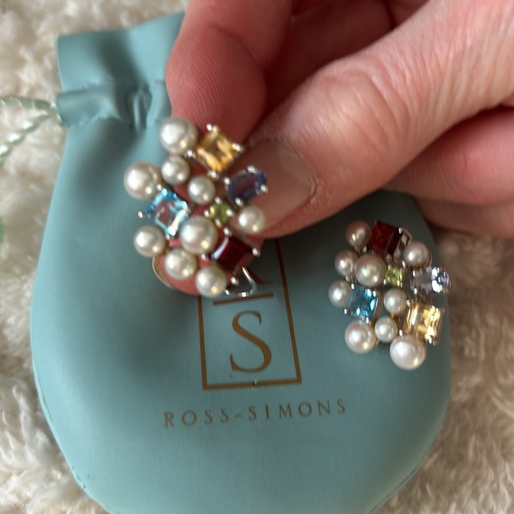 NWOT Ross-Simons Multicolor Gemstone and Pearl Earrings - Picture 3 of 4